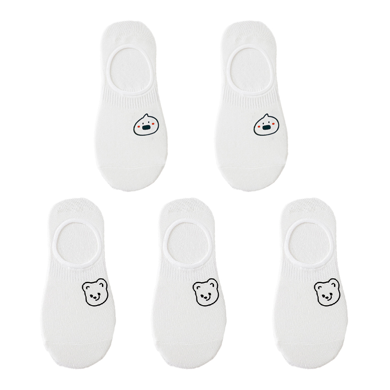 Affordable Option lot White Cartoon Boat Socks for women Cute Sketch Thin Summer Shallow Socks Silicone Non Slip Invisible Crew 