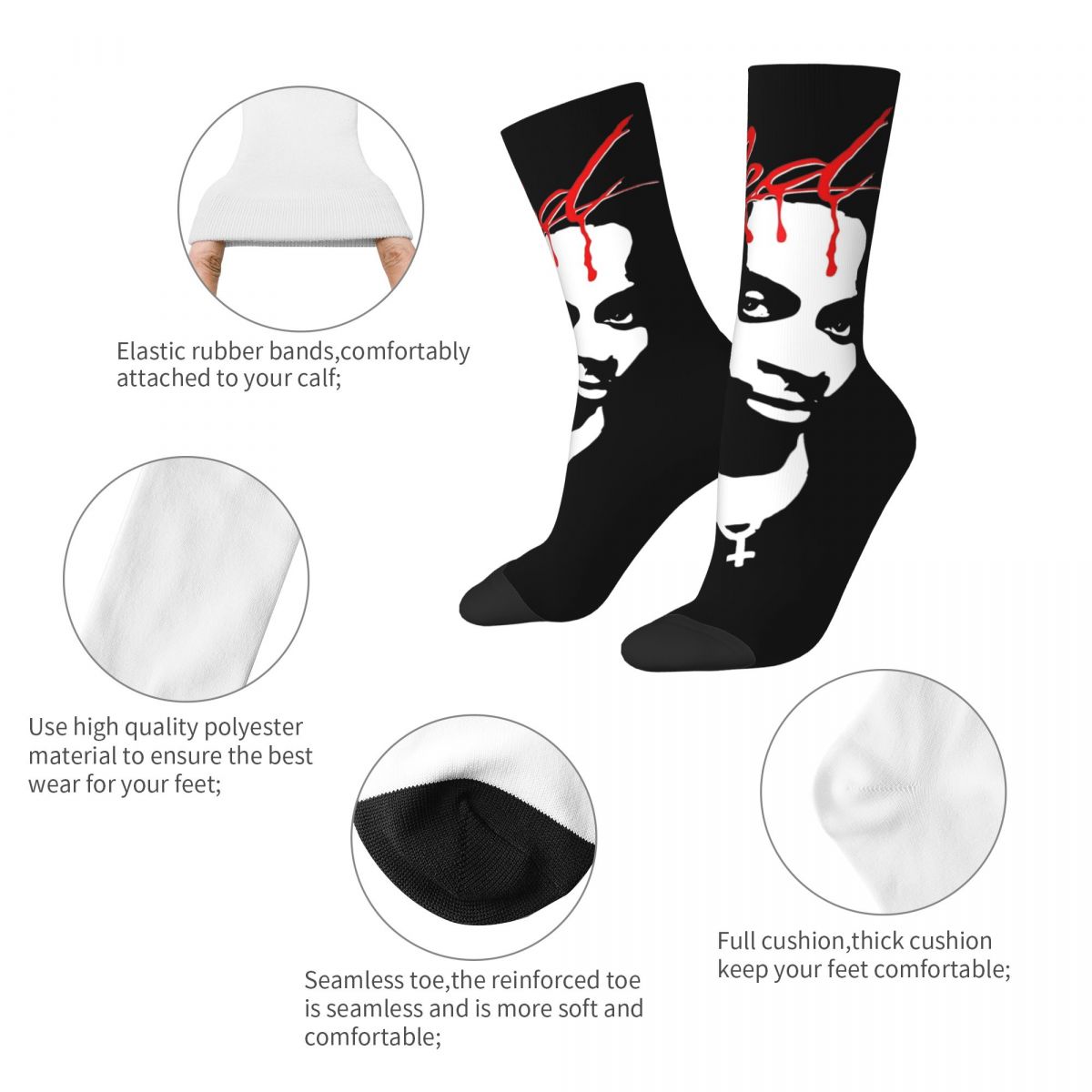 Hip hop Whole Lotta Red Playboi Carti Basketball Socks Polyester Long Socks for Unisex Sweat 