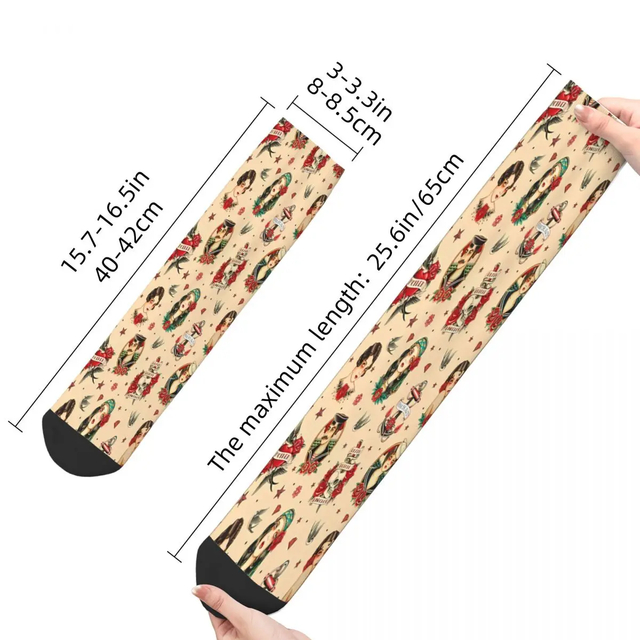 custom printing Old School Tattoo Beige Socks Male women Autumn Stockings 