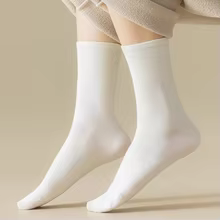 Factory Direct Of women s Socks Mid Tube Stacked Socks Solid Color Flat Bottom Casual Socks Black And White Spring And Autumn 