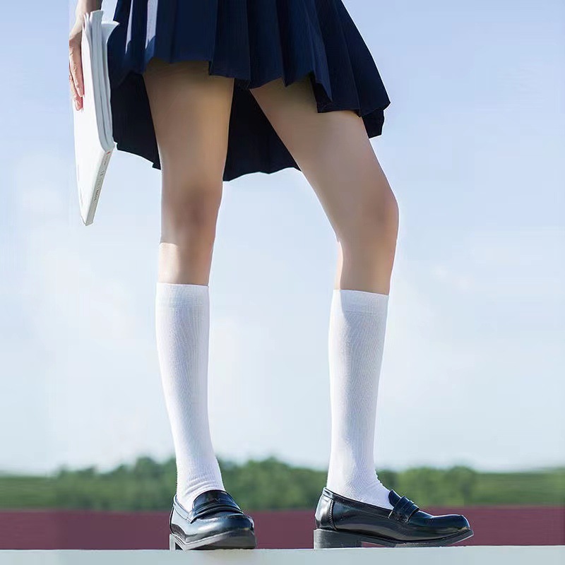 high-value buyer women Black White Knee High Socks Lady Girls Over Knee Cute Long Sock Thin Breathable Solid Color Stockings 
