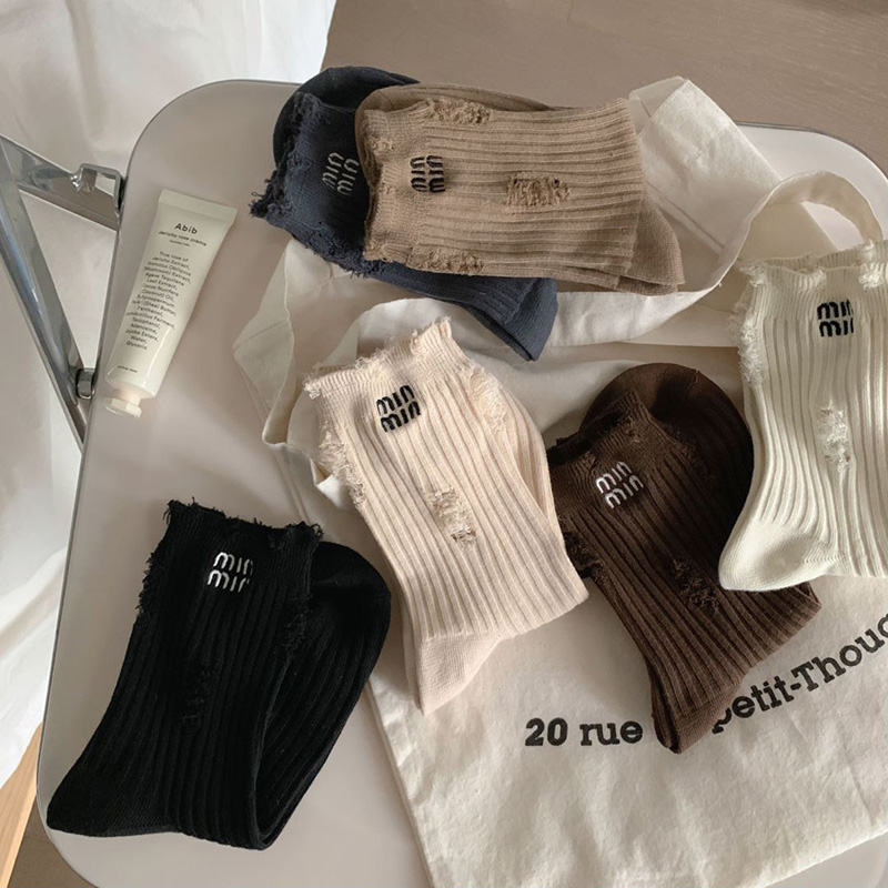 efficient purchasing Designer Socks women Luxury Brand Cotton Trendy Holes Embroidery Letter Beggar Personality Tide Solid Punk 