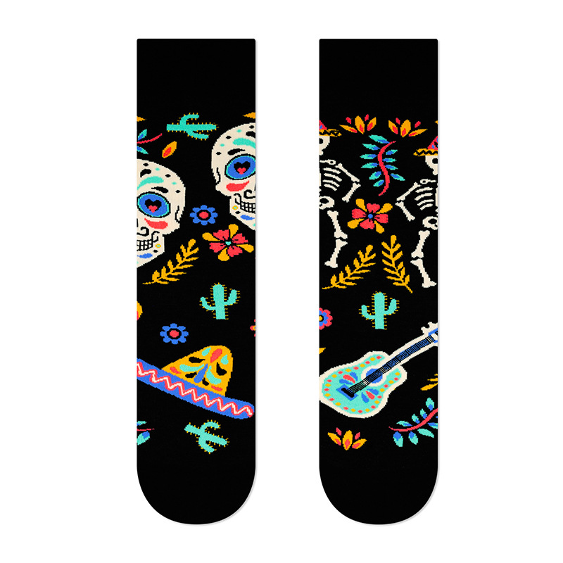 Private Label Pack Halloween Skeleton Sugar Skull Irregular AB Crew Socks Day of the Dead Retro Cotton Unisex Socks women 