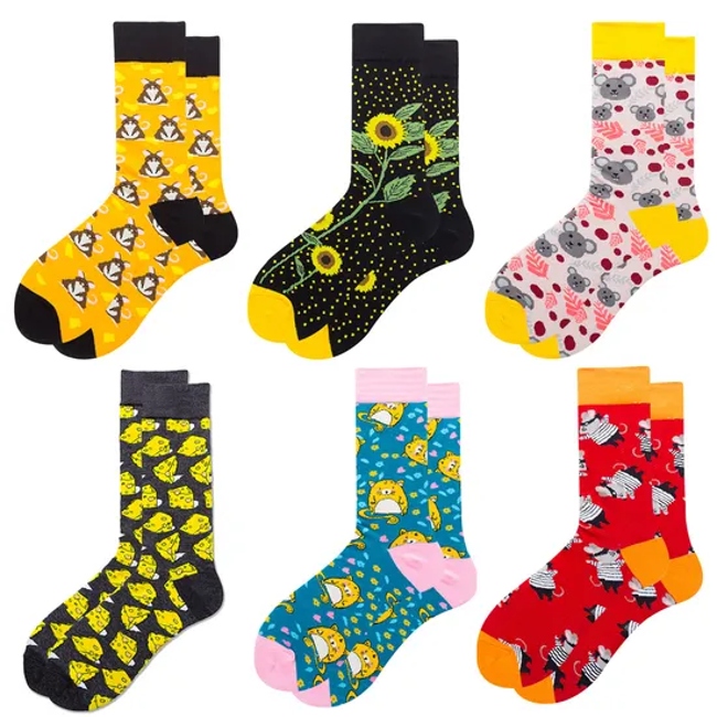 Customized Wholesale Logo Design Bamboo Socken Chaussette High Quality Fashion Colorful Happy Funny Crew Cotton Men Socks