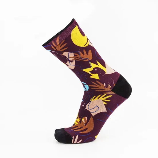 Low Price Crew Cotton Men Women Customized Brown Printed Socks