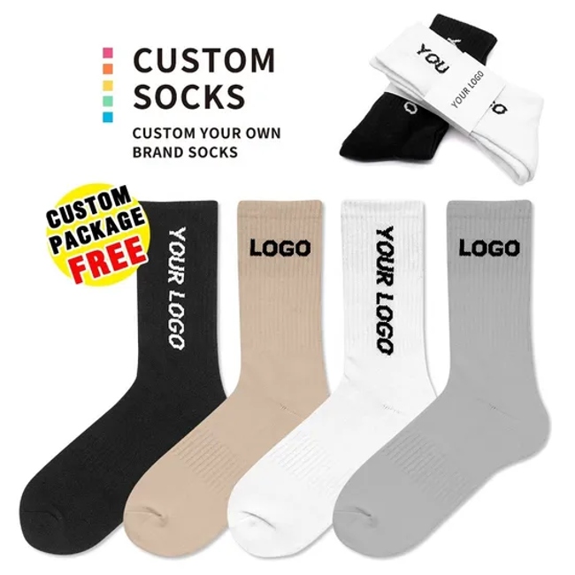 Make to Order Customised Packaging Socks-Stocking Wholesale Sports Custom Logo Brand Women Men Print Crew Gym Sport Socks
