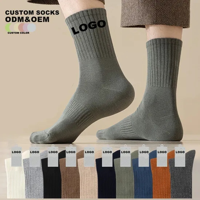 Low MOQ Design Logo Custom Sports Unisex Packaging Crew Mens Cotton Anti Slip Men Socks