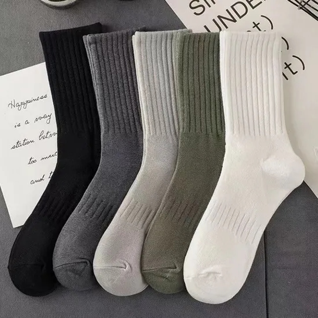 Wholesale Low MOQ Men′s Casual Ribbed Solid Color Breathable Cotton Crew Socks