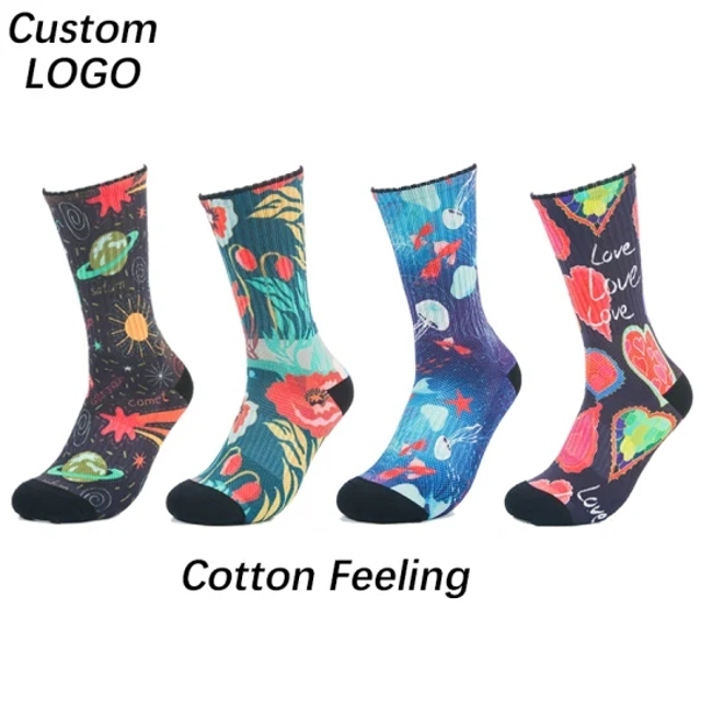 Wholesale Logo Printing Mens Designer Printed Men 3D Sports Crew Digital Sublimation Long Famous Brand Custom Print Socks
