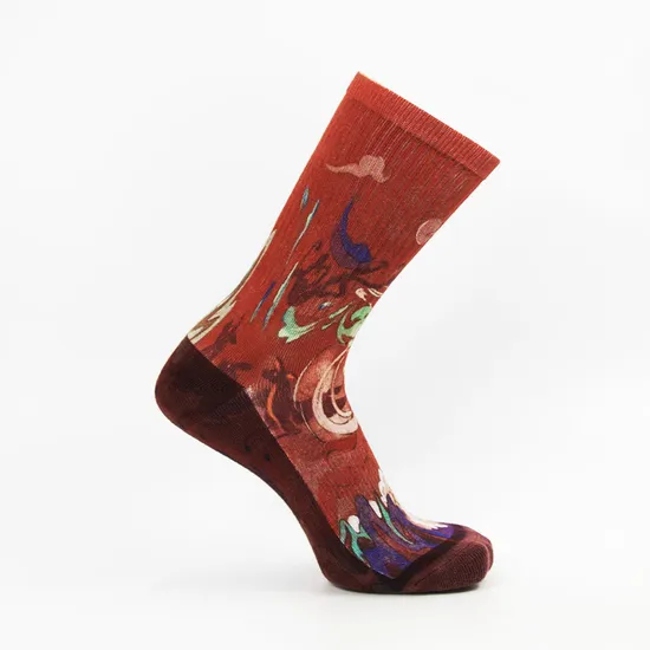 Wholesale Crew Cotton Men Women Customized Red Paint Printed Socks