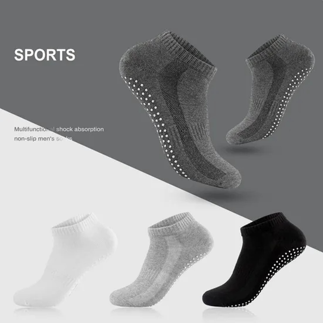 Non-Slip Men Yoga Socks Anti Slip Silicone Gym Pilates Ballet Socks Solid Colors Cotton Crew out Socks for Unisex