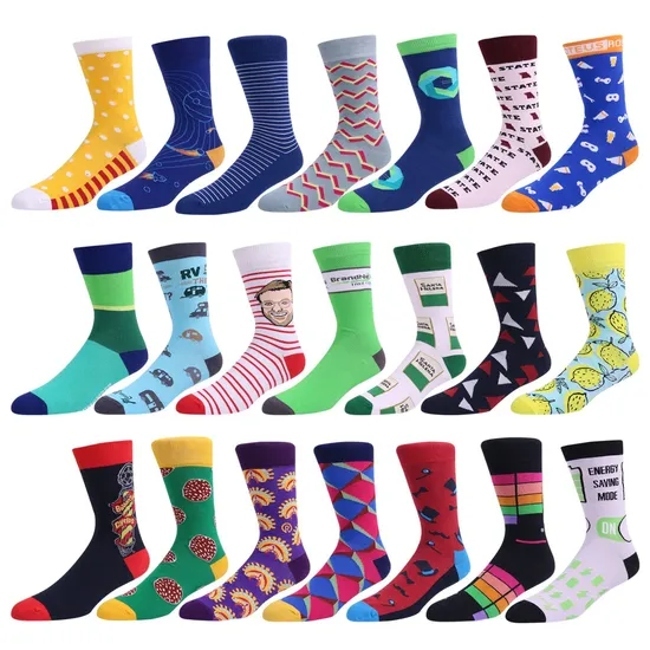 Wholesale Custom Designer Socks High Quality Bamboo Cotton Logo Sock Custom Colorful Happy Crew Men Socks