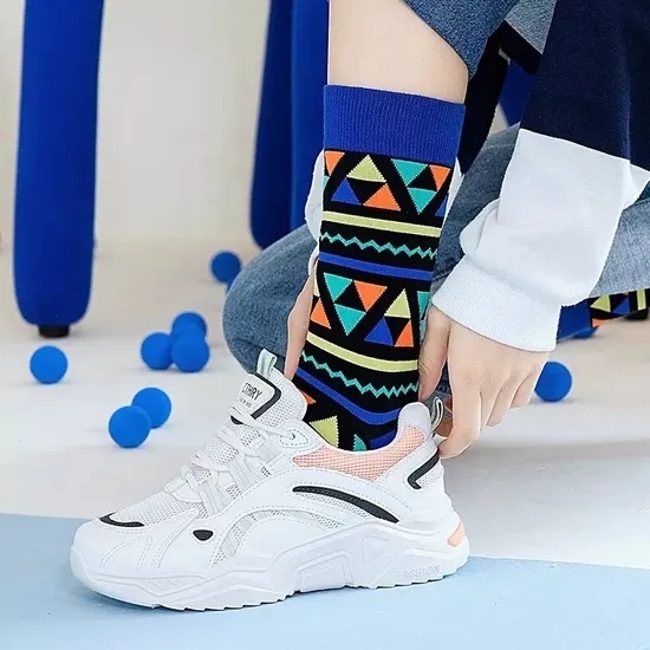 Fancy Colorful Geometric Graphic Socks Unisex Funny Cotton Crew Socks for Men