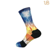 Men 100 Cotton Sublimation Print Thick Sport Crew Socks Running Sox