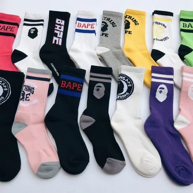 Compression Athletic Bapes Designer Sports Socks Wholesale Custom Cotton for Men Casual Knitted Cartoon Socks Crew Socks Regular