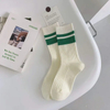 Men Women Unisex Gym Custom Embroidered Long Basic Vintage Ribbed Cable Knit Crew Work Dress Socks Black and White with Stripes