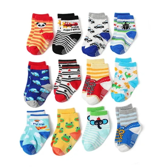 Young Children Kids Toddler Baby Black and White Body Warm Organic Cotton Soft Non Skid Slouch Quarter Grip Socks for Non Slip