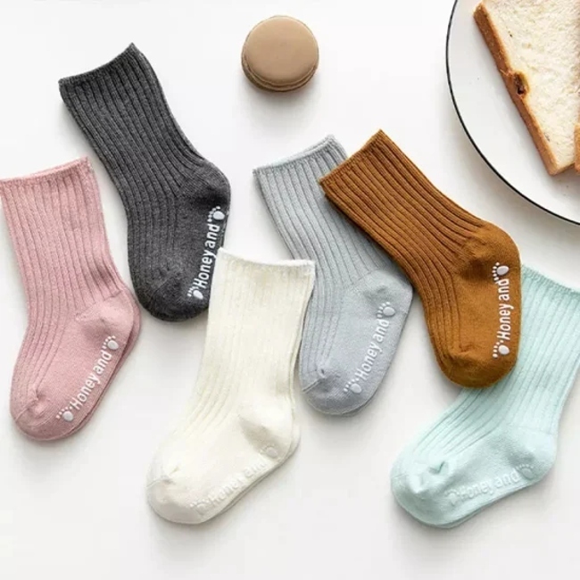 Simple Style Plain Color Cotton Baby Unisex Boys and Girls Anti Slip Newborn Kid Knit Indoor Socks