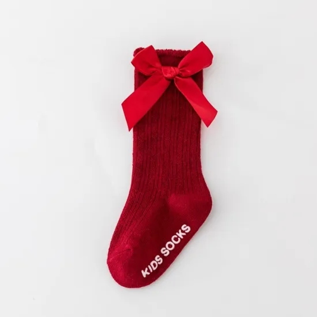 Wholesale Baby Striped Stockings Bubble Bow MID Tube Cotton Socks