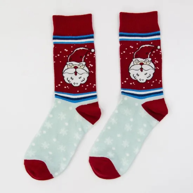 Men Women Cotton Santa Claus Pattern Jacquard Gift Red Crew Socks