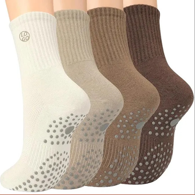 Wholesale Cotton Crew Women Custom Design Logo Anti-Slip Gym Grip Pilates OEM Yoga Socks