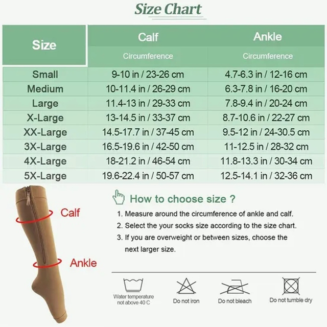 Side Zipper Closure Medical Leg Sleeve Calf Stocking Women Post Surgery Compression Socks for Nurses 20-30 Mmhg