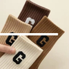 Custom Logo High Quality Winter Crew Jacquard New Letter Cute Breathable Athletic Socks Women Striped Sports Socks