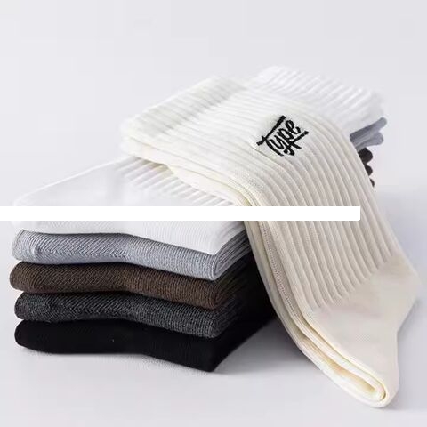 Custom Design Men s Black White Knitting Socks Three Dimensional Embroidery Letter Cute Mid Tube Winter Sports Basketball Socks