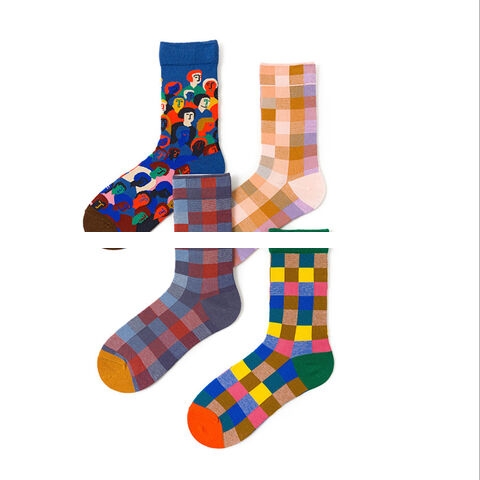 Custom Sports socks breathable anti bacterial Grid pink blue colorful unisex Sports socks