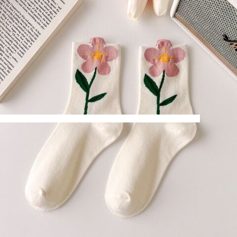 Fashion New Style Combed Cotton Flower Women Socks Custom Design Jacquard Logo Sport Socks