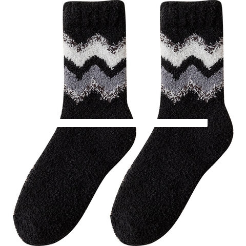 Men s coral plush thickened warm sleep striped mid tube home floor socks