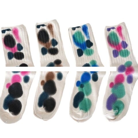 Summer Color Tie Dye Gradient Thick Thread Cotton Sports Socks Double Needle Breathable Custom Logo Socks