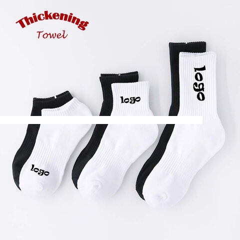 Wholesale pure white black sweat absorbent socks for men custom non slip thickening towel sport socks