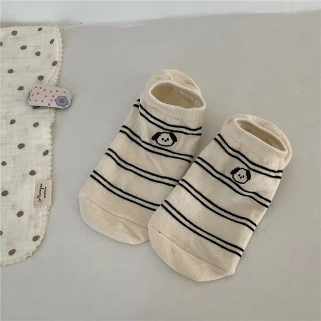 New Ok Dog Embroidery Boat Socks Non-Drop Heel Summer Women′s Breathable Short Socks College Style Casual Cotton Socks
