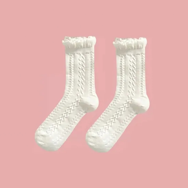 White Socks Women′s Medium Spring and Summer Thin High-Value Cute Lace Japanese Jk Simple Thigh High Socks
