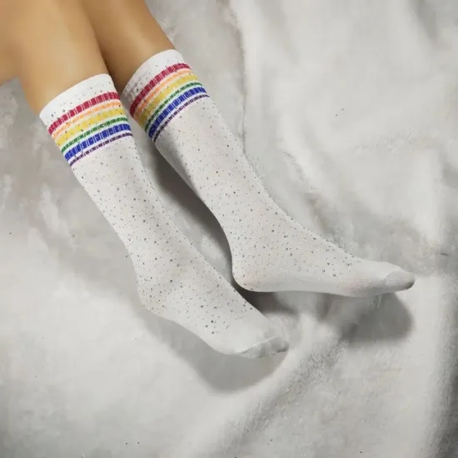 Wholesale Ladies Rainbow Striped Bling Long Socks Spark Rhinestone Glitter Socks for Women