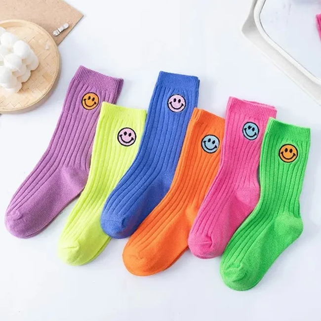 Custom Embroidered Smile Face Baby Crew Socks Premium Cotton Toddler Kids Slouch Socks