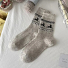 Autumn and Winter Wool Love Socks Women Fair Isle Elk Warm MID-Calf Japanese Bow Christmas Wind Thick Socks