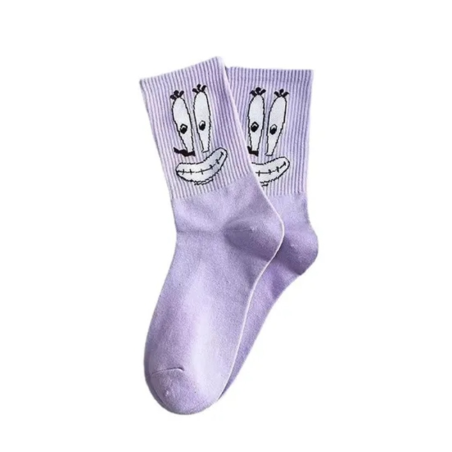 Socks Men′s Spring and Summer Thin Section MID-Calf Cotton Socks Sweat, Oduor and Anti-Slip Long Socks Cartoon Quirky Couple Casual Socks