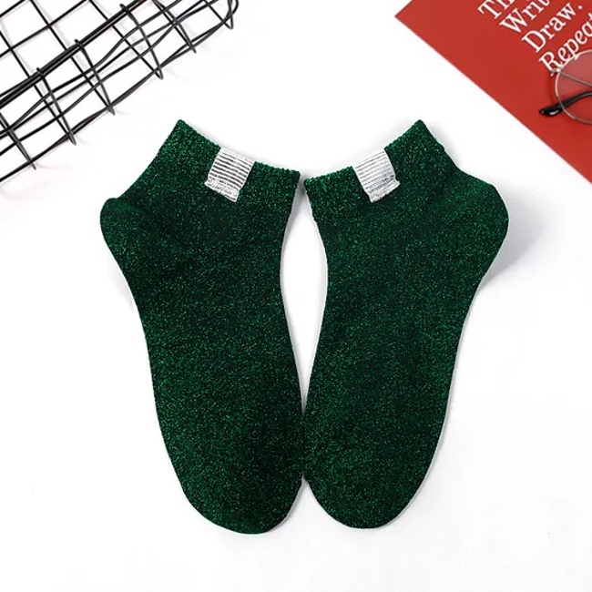 Short Socks Women Candy Color Korean Cloth Label Silver Onion Bright Silk Student Socks Campus Wind Cute Girls Peplum Boat Socks