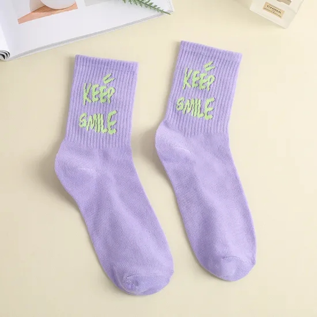 College Style MID-Calf Socks Sweet Smiley Letters Sports Socks Hundreds of Students Socks Women Socks
