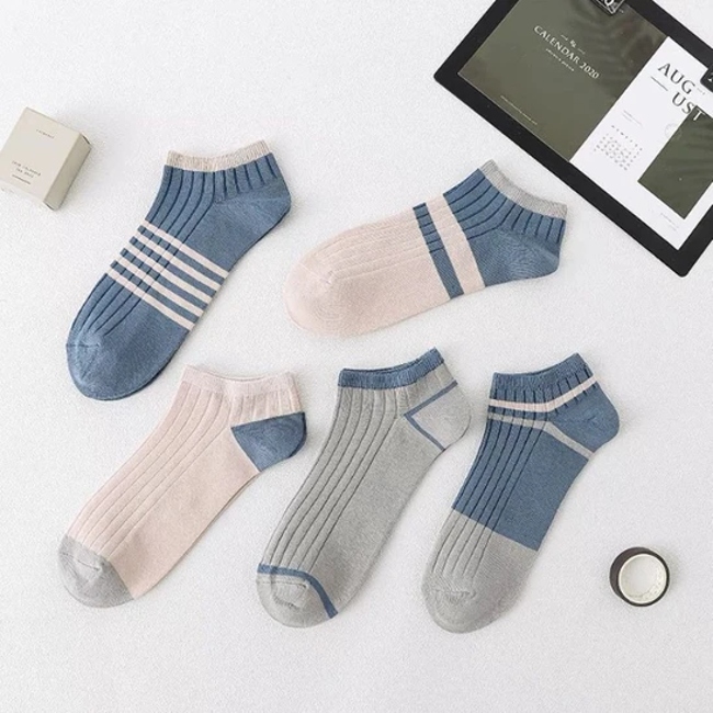 Summer Casual Business Stripes Thin Shallow Mouth Invisible Ankle Cotton Grip Socks