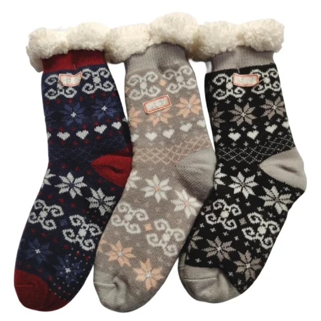 Winter Warm Thermal Fuzzy Fluffy Plush Sherpa Fleece Lined Cozy Antiskid Slipper Indoor Home Floor Socks with Grippers
