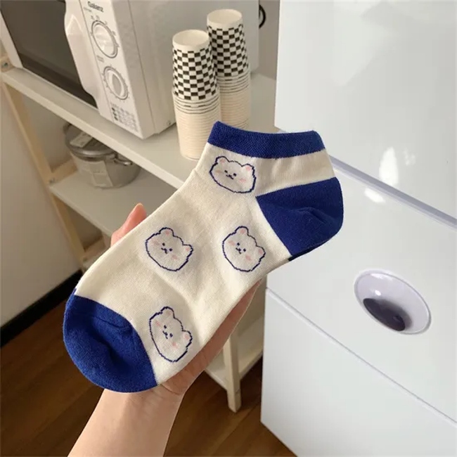 Customized Forest Series Klein Blue Short Socks for Girls Summer Cute Girl Bear Breathable Socks for Girls