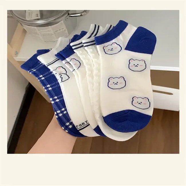 Customized Forest Series Klein Blue Short Socks for Girls Summer Cute Girl Bear Breathable Socks for Girls
