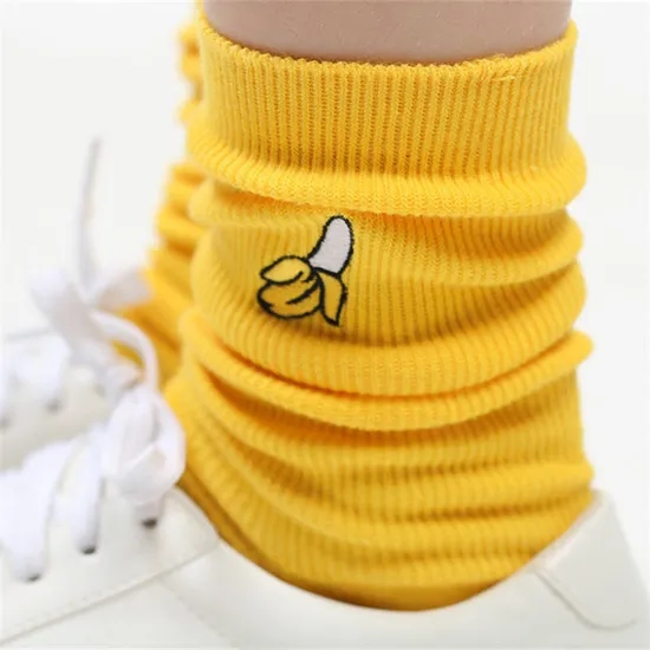 Cute Cartoon Fruit Print Banana Cherry Peach Girls Socks Korean Embroidery Funny Long Socks