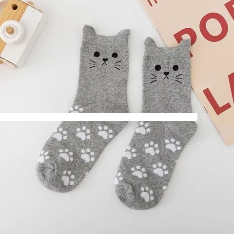 Women s Casual Striped Three Dimensional Ear Footprint Tube Socks New Winter Crew Length Socks Wholesale