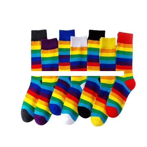 New Fashion Rainbow Socks Cotton Knit Women s Striped Crew Socks Street Personality Cotton Socks For Women