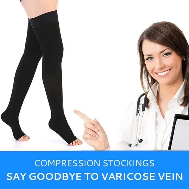 Factory Price Nylon Compression Veins Stocking OEM Black Support Medical Stockings Varicose Medical Over Knee Socks 20-30mmhg