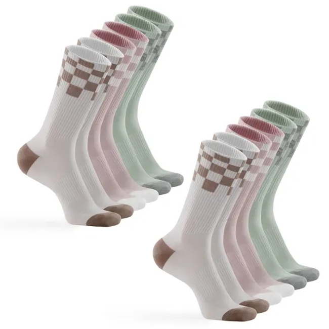 Custom Cotton High Quality Checkerboard Sports Women Cushion Crew Socks